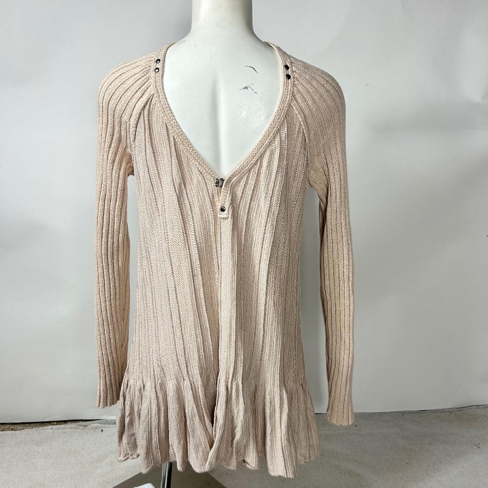 Free People Women’s Beige Ribbed Knit Zip Front Peplum Sweater Top Size XS